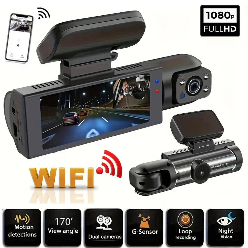 NNEOBA 1080P WiFi Dual Dash Cam Front Interior Car Camera Black
